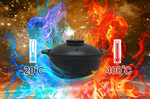 Premium Ceramic Black Casserole Clay Pot with Lid,For Cooking Hot Pot Dolsot Bibimbap and Soup