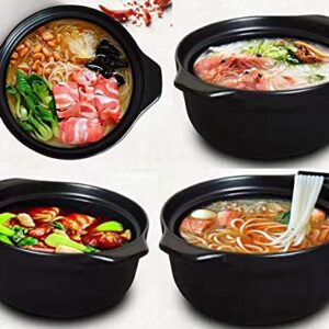 Premium Ceramic Black Casserole Clay Pot with Lid,For Cooking Hot Pot Dolsot Bibimbap and Soup