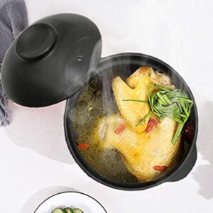 Premium Ceramic Black Casserole Clay Pot with Lid,For Cooking Hot Pot Dolsot Bibimbap and Soup