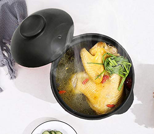 Premium Ceramic Black Casserole Clay Pot with Lid,For Cooking Hot Pot Dolsot Bibimbap and Soup