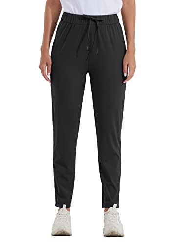 Willit Women's Golf Travel Pants Lounge Sweatpants 7/8 Athletic Pants Quick Dry On The Fly Pants Black M