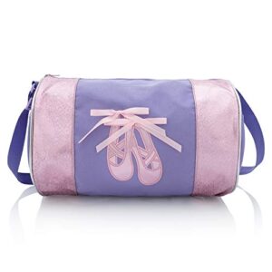 Water-resistance Dance Ballet Slippers Duffel Bag, Kids Travel Bag with Adjustable Carry On Pouch, Dance Accessories For Girls, Teens (Purple/Pink)