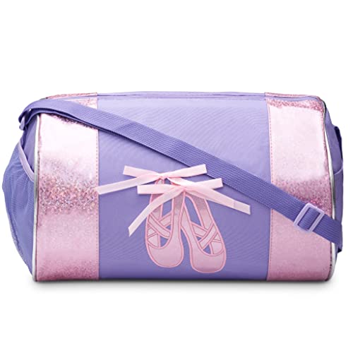 Water-resistance Dance Ballet Slippers Duffel Bag, Kids Travel Bag with Adjustable Carry On Pouch, Dance Accessories For Girls, Teens (Purple/Pink)