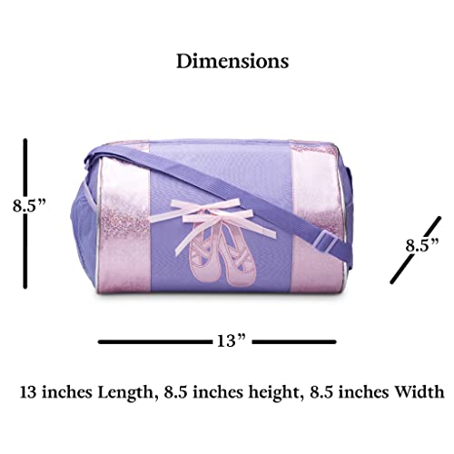 Water-resistance Dance Ballet Slippers Duffel Bag, Kids Travel Bag with Adjustable Carry On Pouch, Dance Accessories For Girls, Teens (Purple/Pink)