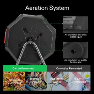VIVOSUN Outdoor Tumbling Composter Dual Rotating Batch Compost Bin, 43 Gallon Orange Door
