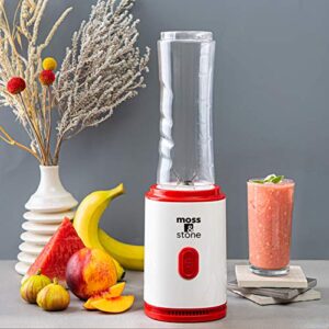 Moss & Stone Personal Blender Single Serve Shake & Smoothies Maker with Portable Travel Sport Bottle - Mini Juicer, White & Red Single Serve Blender for Smoothies and Shakes - Bottle 20 oz