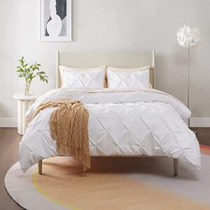 california bedding decorative pinch plated pintuck duvet cover 800 tc egyptian cotton king/cal-king 104x94 size 1-pcs duvet cover zipper & corner ties breathable & soft, white