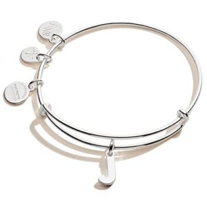 alex and ani expandable bangle for women, initial j letter charm, shiny silver finish, 2 to 3.5 in