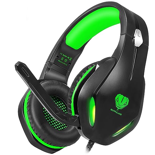 Headsets for Xbox One, PS4, PC, Nintendo Switch, Mac, Gaming Headset with Stereo Surround Sound, Over Ear Gaming Headphones with Noise Canceling Mic, LED Light (Headsets for Xbox/Green)