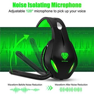 Headsets for Xbox One, PS4, PC, Nintendo Switch, Mac, Gaming Headset with Stereo Surround Sound, Over Ear Gaming Headphones with Noise Canceling Mic, LED Light (Headsets for Xbox/Green)