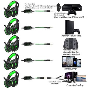 Headsets for Xbox One, PS4, PC, Nintendo Switch, Mac, Gaming Headset with Stereo Surround Sound, Over Ear Gaming Headphones with Noise Canceling Mic, LED Light (Headsets for Xbox/Green)