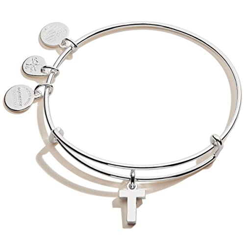 Alex and Ani Expandable Bangle for Women, Initial T Letter Charm, Shiny Silver Finish, 2 to 3.5 in