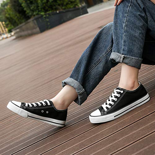 ANQILA Womens Shoes Low Top Lace Up Canvas Sneakers Non Slip Shoes Casual Fashion Running Lightweight Breathable Low Cut Comfortable Canvas Shoes Walking Black