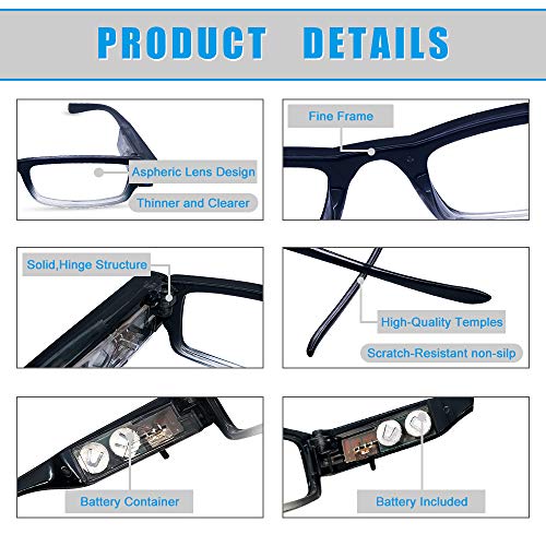 DuanMei Reading Glasses with Light Magnifying Glasses with Light Led Magnifier Eyeglasses Nighttime Reader Frame Eyewear
