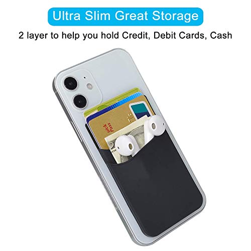 SS Phone Card Holder, Phone Wallet Stick On Silicion Card Holder for Back of Phone Credit Card Suitable for iPhone Samsung Galaxy Any Smartphone