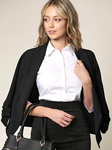 LL WSK2324 Women 3/4 Sleeve Blazer Open Front Cardigan Jacket Work Office Blazer L Black