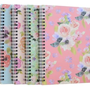 Yansanido Spiral Notebook, 4 Pcs A5 Thick Flower Design Hardcover 8mm Ruled 4 Color 80 Sheets -160 Pages Journals for Study and Notes (flower)