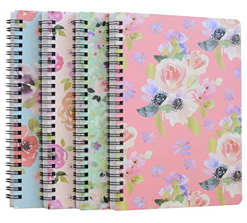 Yansanido Spiral Notebook, 4 Pcs A5 Thick Flower Design Hardcover 8mm Ruled 4 Color 80 Sheets -160 Pages Journals for Study and Notes (flower)