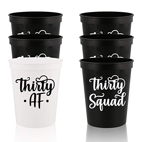 Veracco Thirty AF Thirty Squad 30 Years Old Stadium Party Cup 30th Party Favors Decoration Funny Birthday Gag Gifts For Him Her Thirty And Fabulous (White/Black, 12)