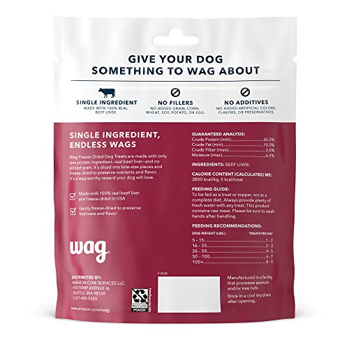Amazon Brand - Wag Freeze-Dried Raw Single Ingredient Dog Treats, Beef Liver, 3.3oz
