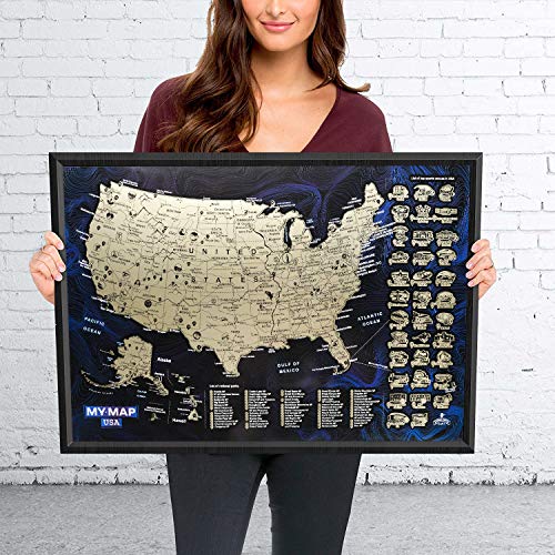 Scratch off map USA with List of TOP sport venues Bucketlist USA National Parks 16x24 Travel map, Premium gift, US map, United states Scratch off map wall poster Push pin map Usa