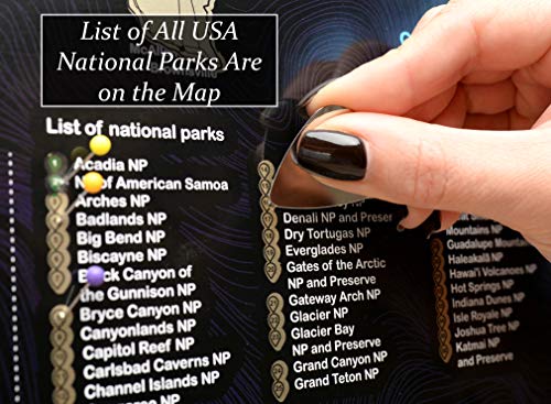 Scratch off map USA with List of TOP sport venues Bucketlist USA National Parks 16x24 Travel map, Premium gift, US map, United states Scratch off map wall poster Push pin map Usa