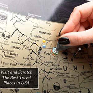 Scratch off map USA with List of TOP sport venues Bucketlist USA National Parks 16x24 Travel map, Premium gift, US map, United states Scratch off map wall poster Push pin map Usa