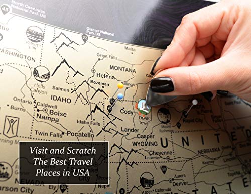 Scratch off map USA with List of TOP sport venues Bucketlist USA National Parks 16x24 Travel map, Premium gift, US map, United states Scratch off map wall poster Push pin map Usa