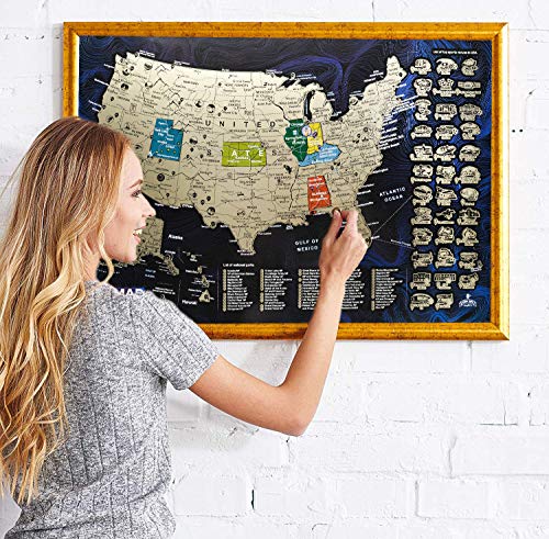 Scratch off map USA with List of TOP sport venues Bucketlist USA National Parks 16x24 Travel map, Premium gift, US map, United states Scratch off map wall poster Push pin map Usa