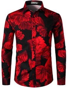 zeroyaa men's hipster urban design 3d printed slim fit long sleeve button up dress shirts zlcl30-red large