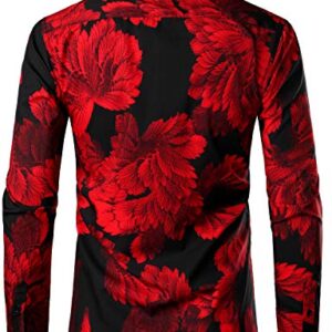 ZEROYAA Men's Hipster Urban Design 3D Printed Slim Fit Long Sleeve Button Up Dress Shirts ZLCL30-Red Large