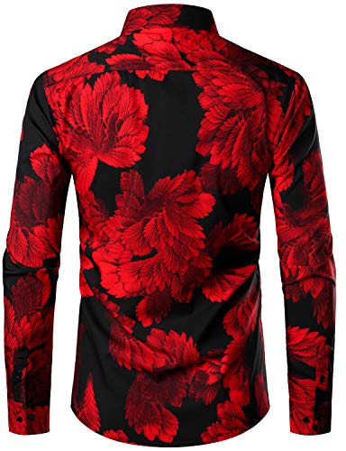 ZEROYAA Men's Hipster Urban Design 3D Printed Slim Fit Long Sleeve Button Up Dress Shirts ZLCL30-Red Large