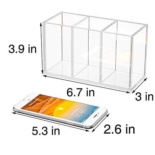 NIUBEE Acrylic Pen Holder 3 Compartments, Clear Pencil Organizer Cup for Countertop Desk Accessory Storage