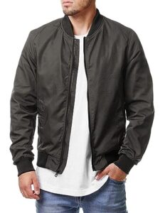 coofandy mens lightweight jackets grey bomber jacket classic slim fit zipper light outerwear coat grey l