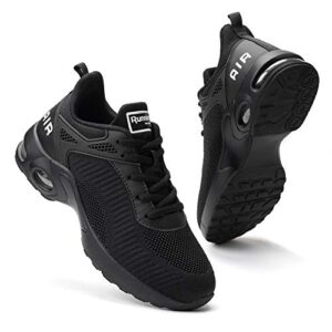 women air athletic running shoes - air cushion shoes for womens mesh sneakers fashion tennis breathable walking gym work shoes all black size 8