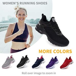 Women Air Athletic Running Shoes - Air Cushion Shoes for Womens Mesh Sneakers Fashion Tennis Breathable Walking Gym Work Shoes All Black Size 8
