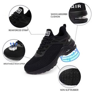 Women Air Athletic Running Shoes - Air Cushion Shoes for Womens Mesh Sneakers Fashion Tennis Breathable Walking Gym Work Shoes All Black Size 8