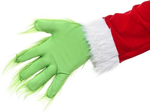 Green Santa Claus Costume for Men 1 pair Christmas Deluxe Santa Suit Green Outfit (Gloves)