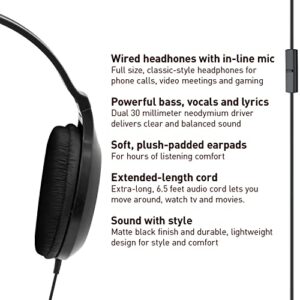 Panasonic Lightweight Over The Ear Wired Headphones with Microphone, Sound and XBS for Extra Bass, Long Cord, 3.5mm Jack for Phones and Laptops – RP-HT161M (Black)