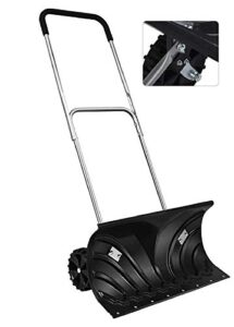 happygrill snow shovel pusher snow removal tool wheeled snow pusher with adjustable handle
