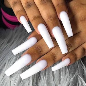 florry coffin extra long fake nails ballerina press on nails matte acrylic nails for women and girls 24pcs (white)