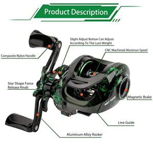 YKLP Fishing Baitcasting Reel, Baitcaster Fishing Reels with 18+1BB Stainless Steel Ball Bearings,Magnetic Braking System for Fishing Saltwater Freshwater, Available in 7.1: 1