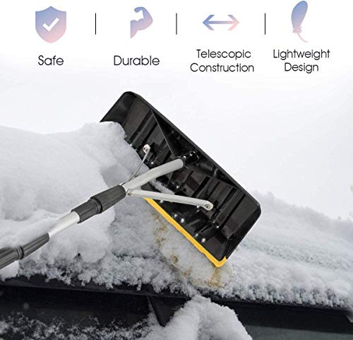 HAPPYGRILL 21 Feet Adjustable Roof Snow Rake with Large Blade Telescoping Scratch-Free Roof Snow Removal Tool