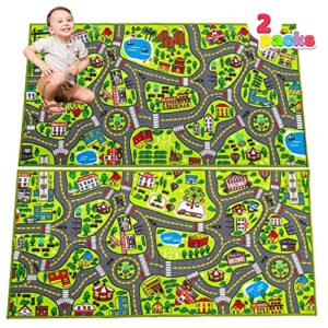 joyin 2 pack playmat city life carpet for kids age 3+, jumbo play room rug, city pretend play