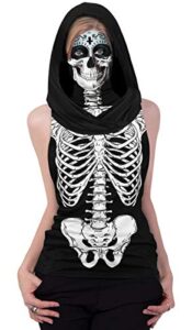 ainuno skeleton shirt skull hoodie for women teen girls funny halloween shirts costume top with mask tshirts white skeleton printed sleeveless hoodie pullover sweatshirt cute tee,skull skeleton l