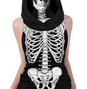 Ainuno Skeleton Shirt Skull Hoodie for Women Teen Girls Funny Halloween Shirts Costume Top with Mask Tshirts White Skeleton Printed Sleeveless Hoodie Pullover Sweatshirt Cute Tee,Skull Skeleton L