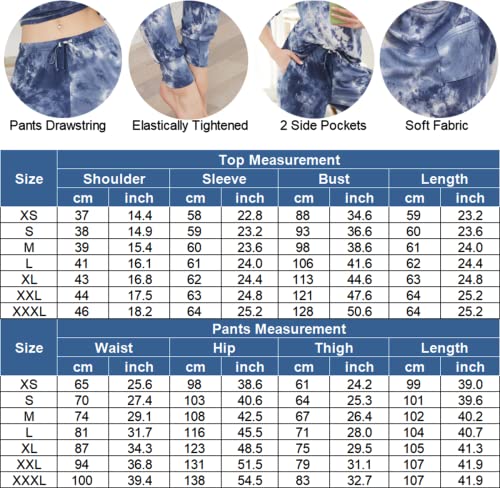 Ekouaer Women's Pajama Sets Tie Dye Sweatsuit Long Sleeves Pullover Sleepwear Set 2 Pcs Lounge Jogger Set Nightwear