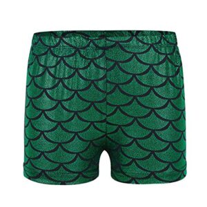 iiniim girls' mermaid fish scale gymnastics dance cheer booty shorts hot pants shiny biketards bottoms green 3-4