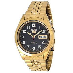 seiko automatic 21 jewels calendar golden stainless steel watch snkc20j1, black, bracelet, black, bracelet