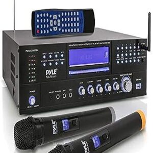 Pyle 4-Channel Karaoke Home Wireless Microphone Amplifier - Audio Stereo Receiver System, Built-in CD DVD Player, Dual UHF Wireless Mic/MP3/USB Reader, AM/FM Radio - Pyle PWMA5000BA